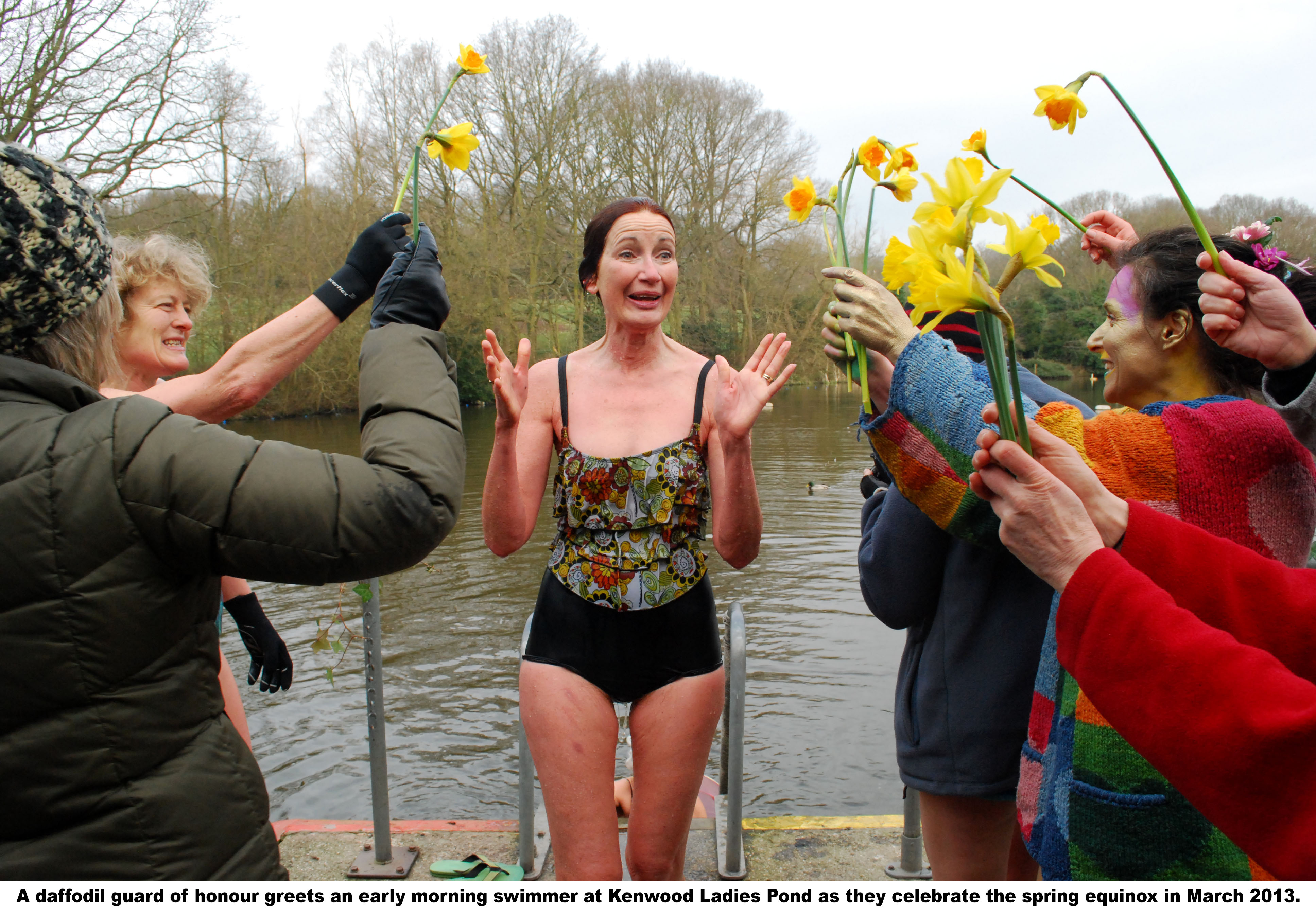 lady swimmer with daffodils