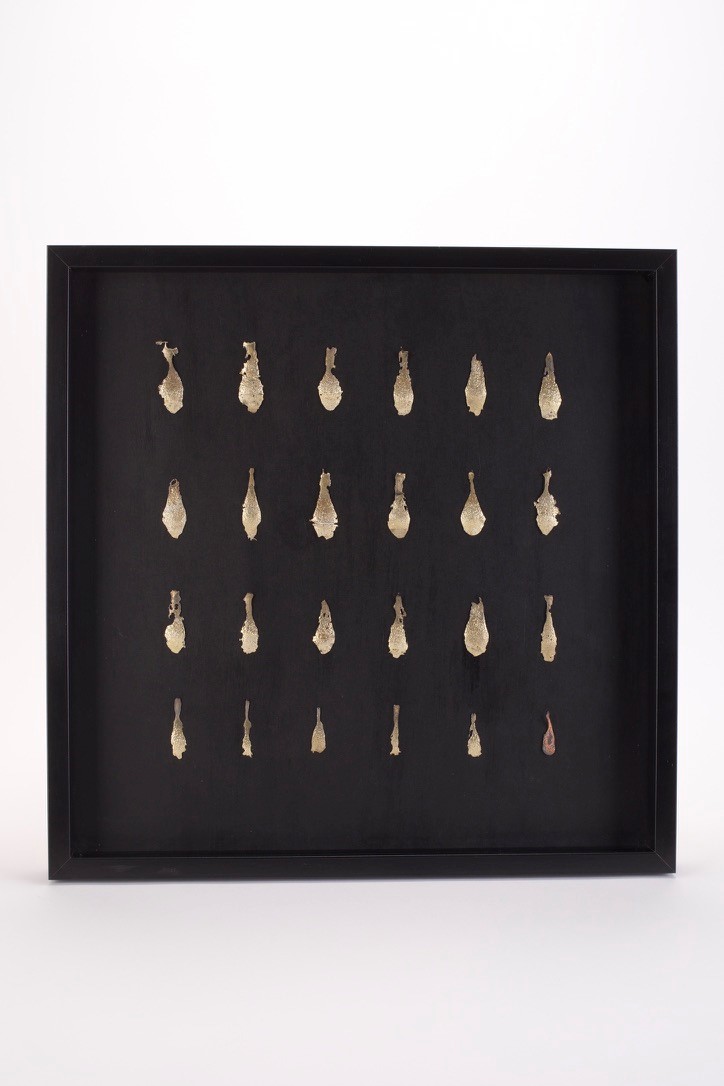 Alison Lam Kook a Fisch, 2018 Brass on wood panel 51 cm × 51cm   NFS (on loan from private collection)