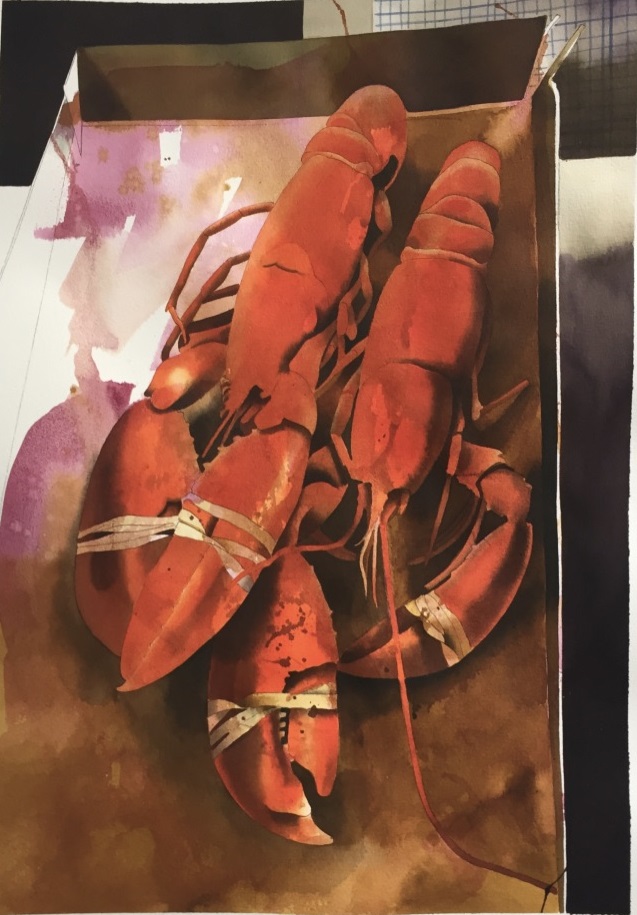 Painting of red lobsters