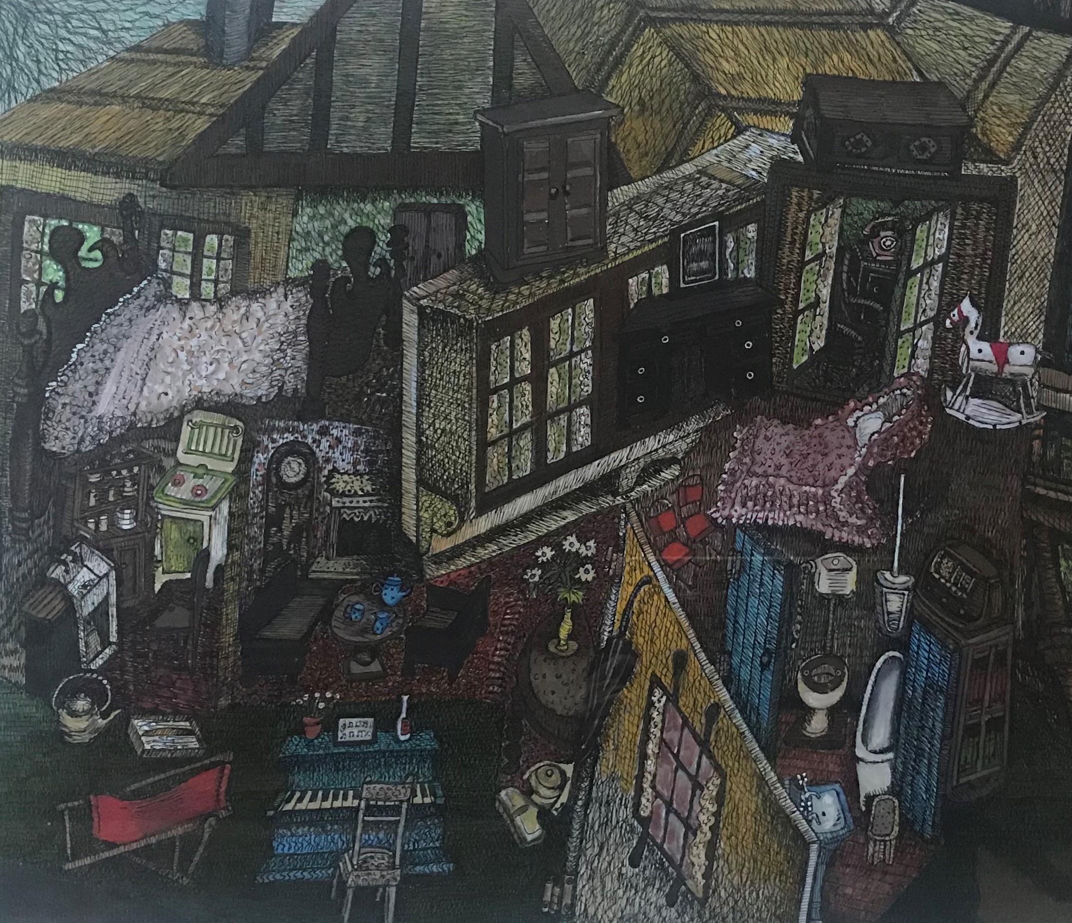 Detailed painting of houses