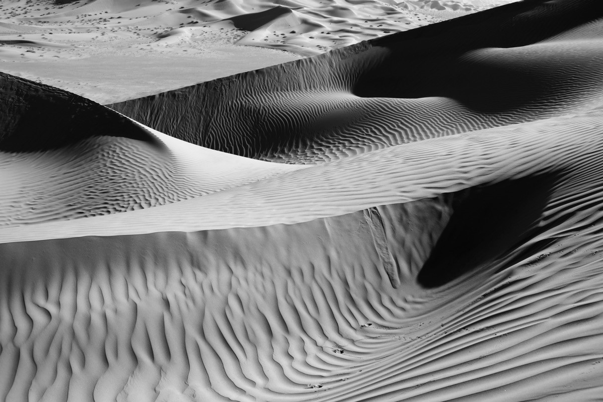 Black and white photograph of sand dunes