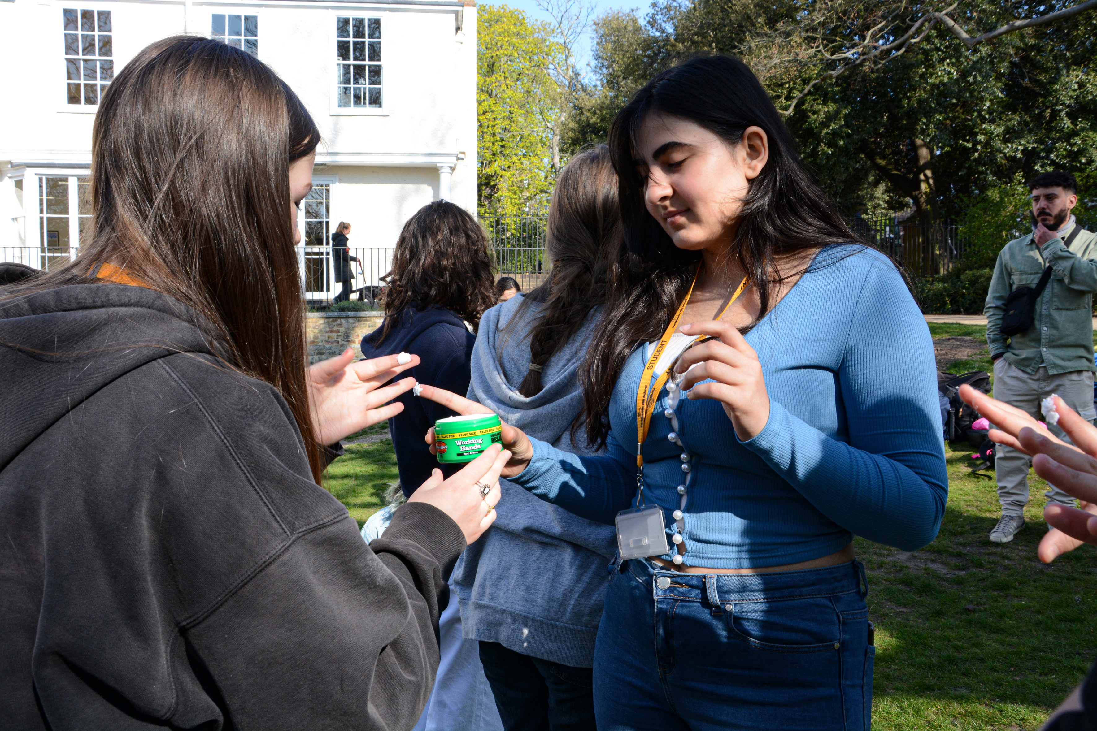 Students discussing in the park