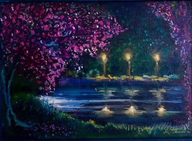 Oil nighttime landscape