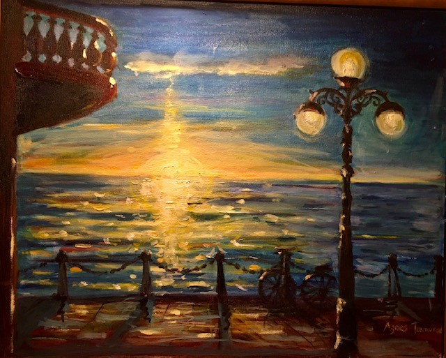 Oil painting of a sunset over sea