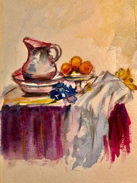 Still life of fruit and a jug