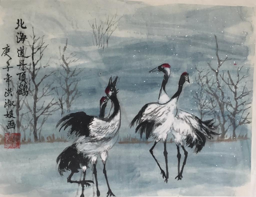 ink painting of birds
