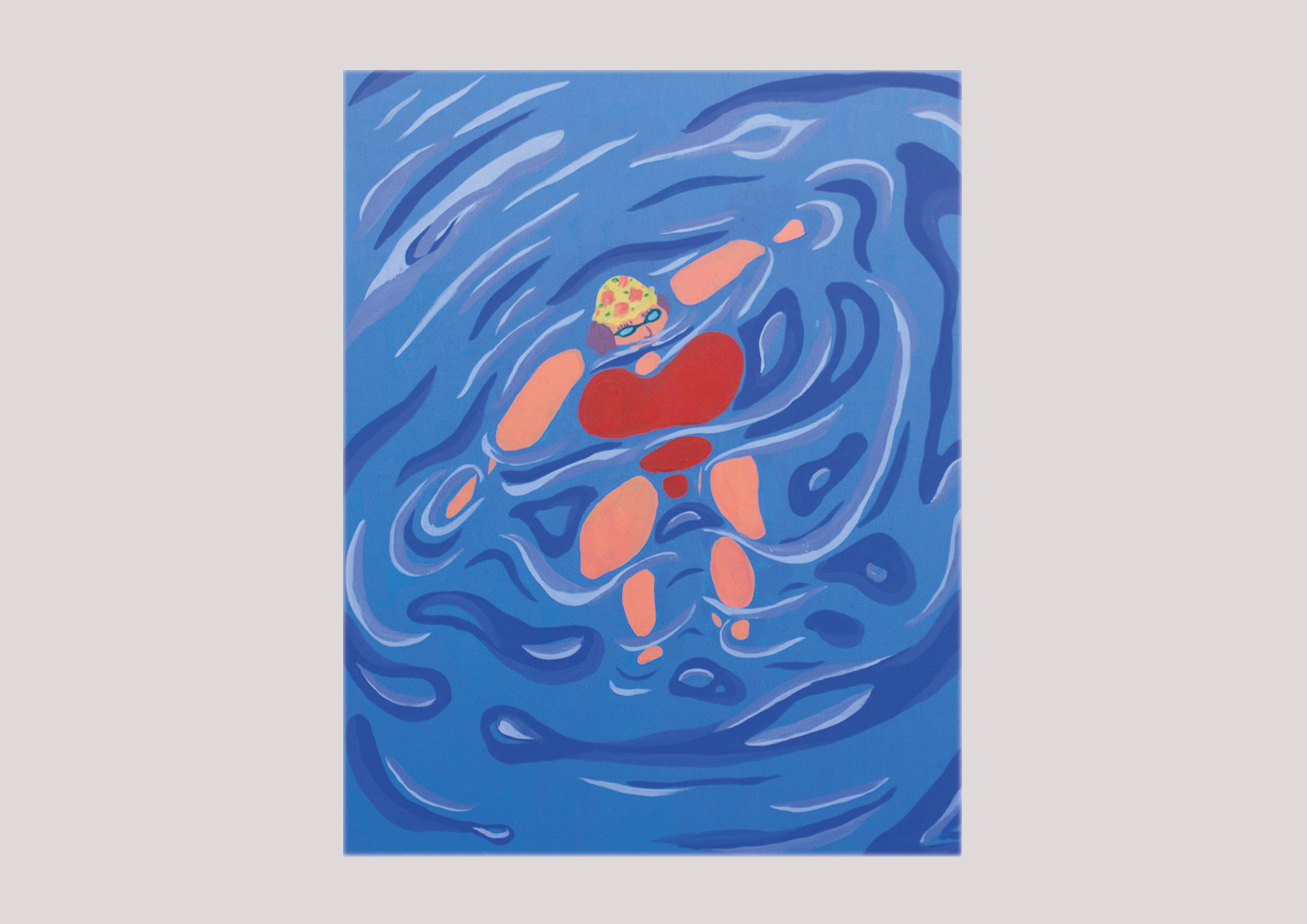 this painting shows a person treading water in a pool by Lily Rose Grant 