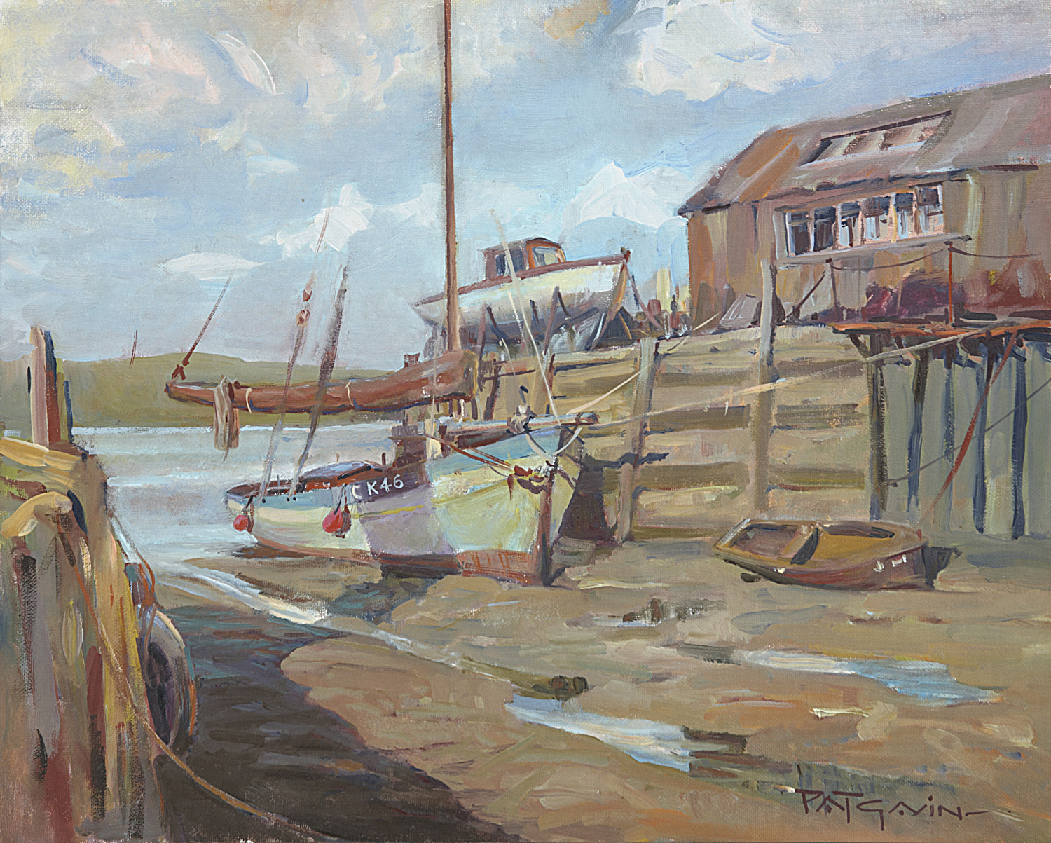 A painting of a boat by the Essex shore