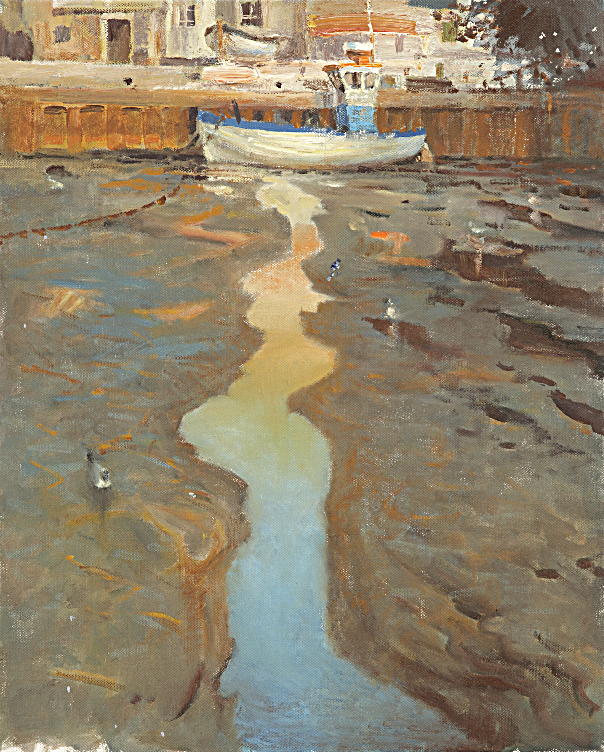 a painting of a little stream of water and mud on the edge of Brancaster in Norfolk.