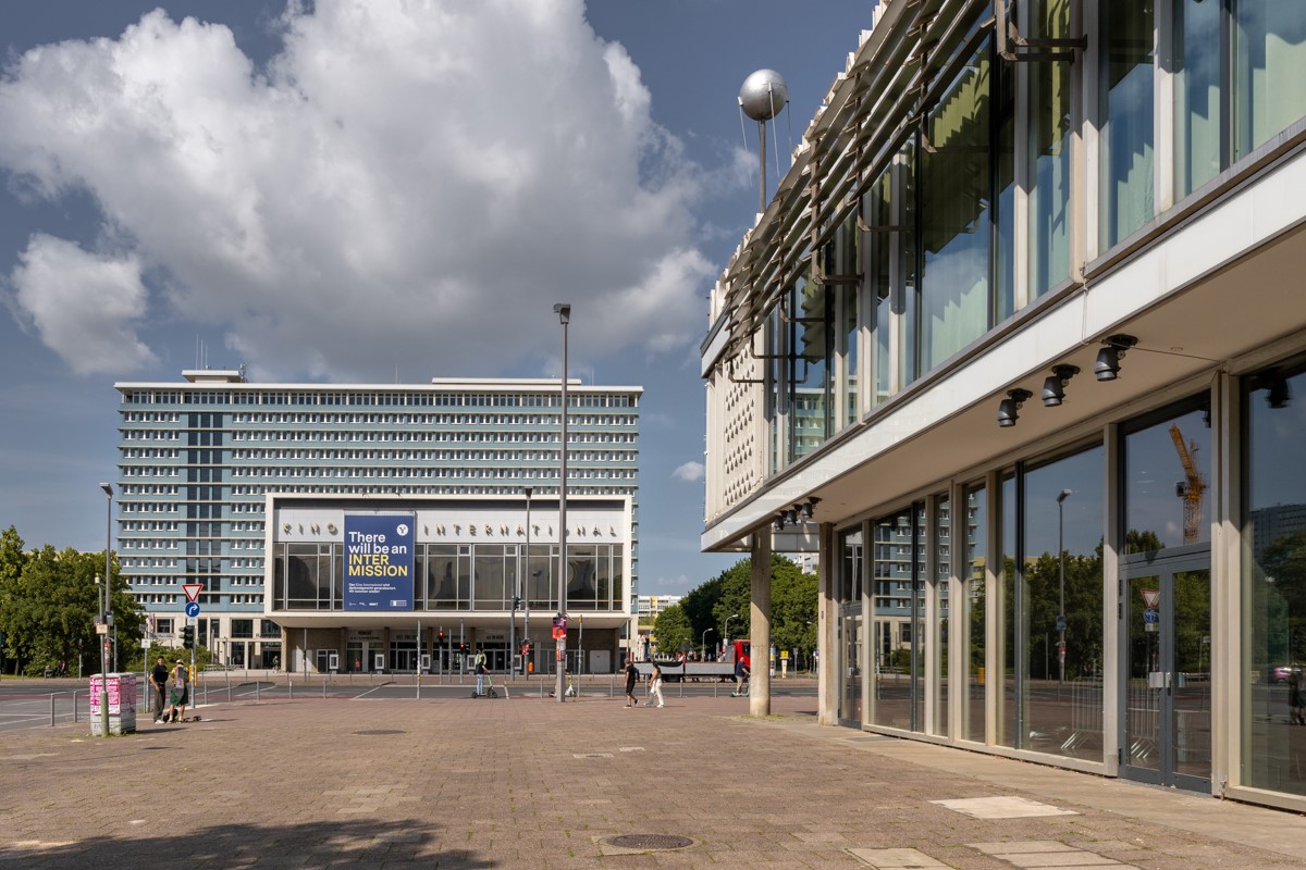 photograph of a square with modern buildings
