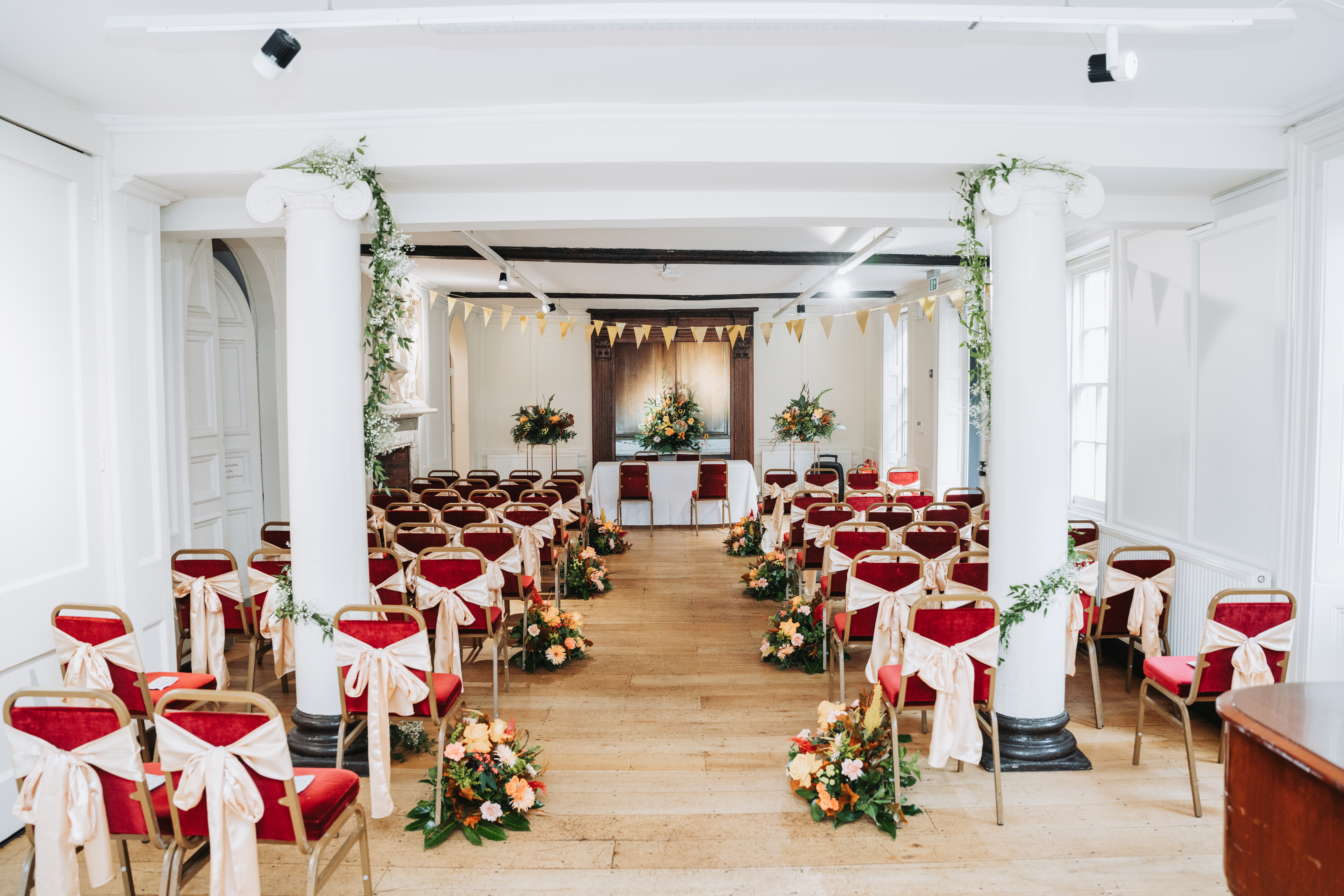Ceremony set-up in the Lower Gallery  Credit: Balazs Hollenbach Photography