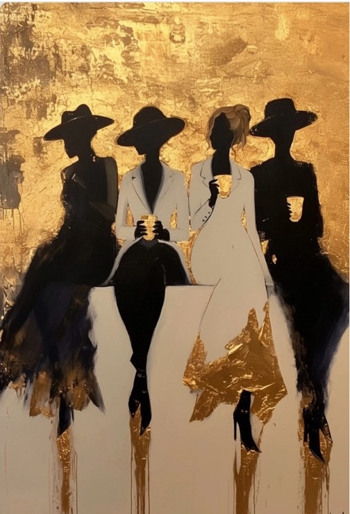 Female silhouettes on a gold background 