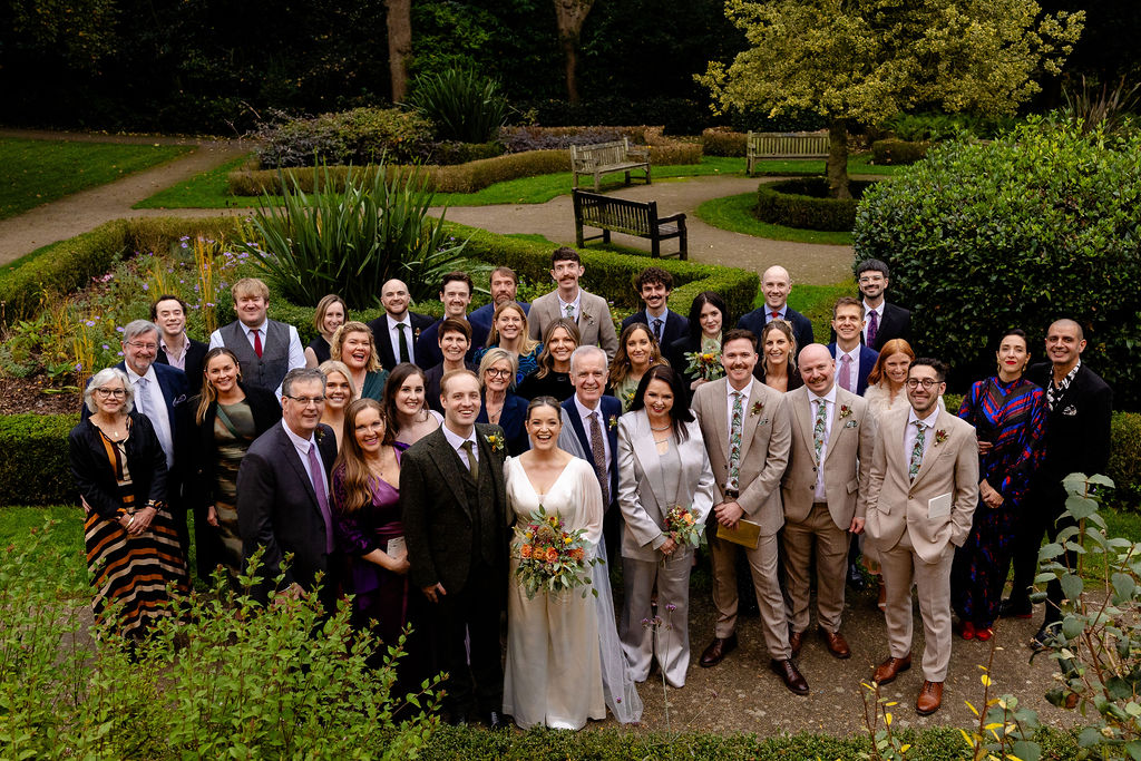 Group photo in the Lower Terrace Credit Becky Wood Weddings