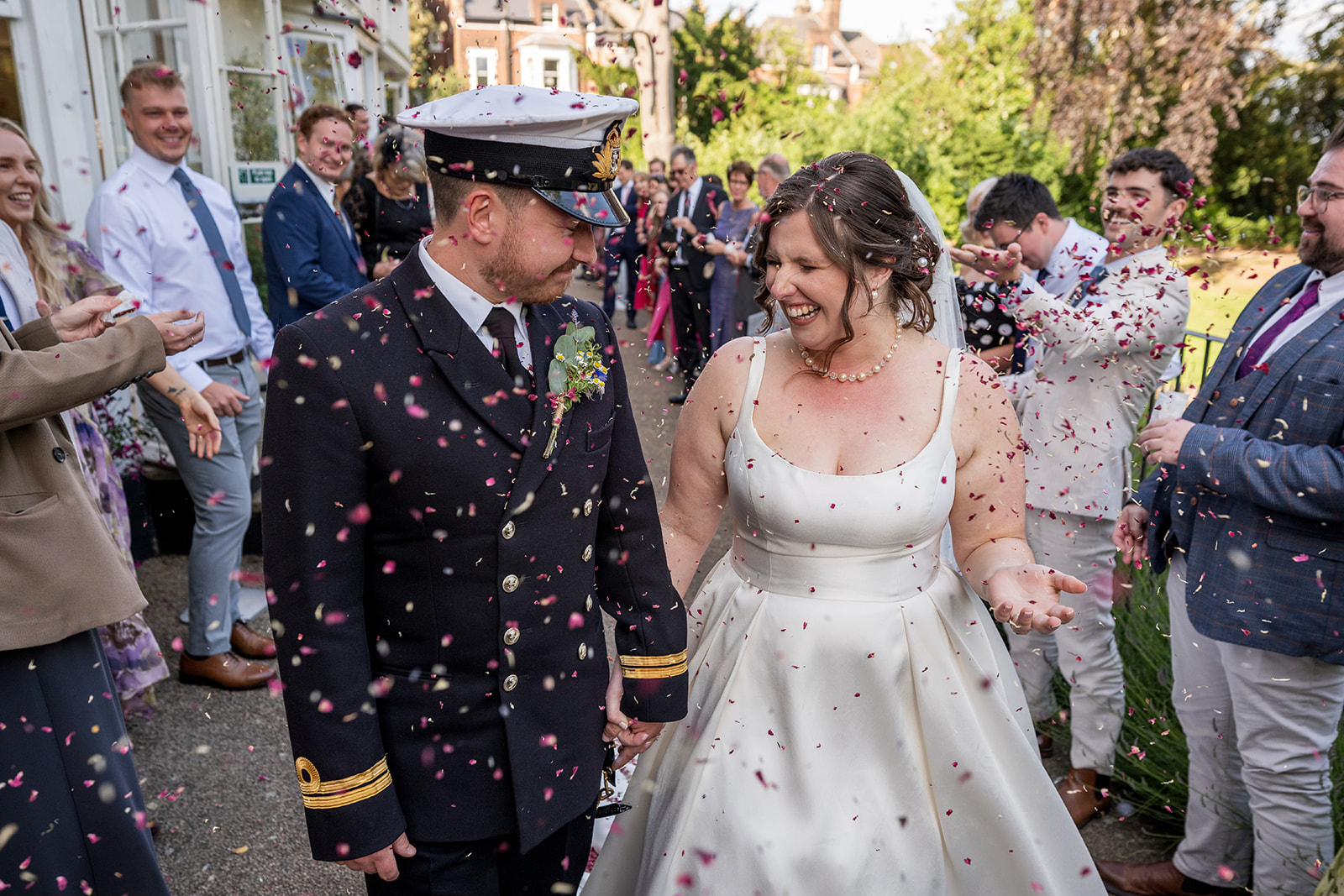 Confetti moment on the side terrace  Credit: Grae Hood Photography