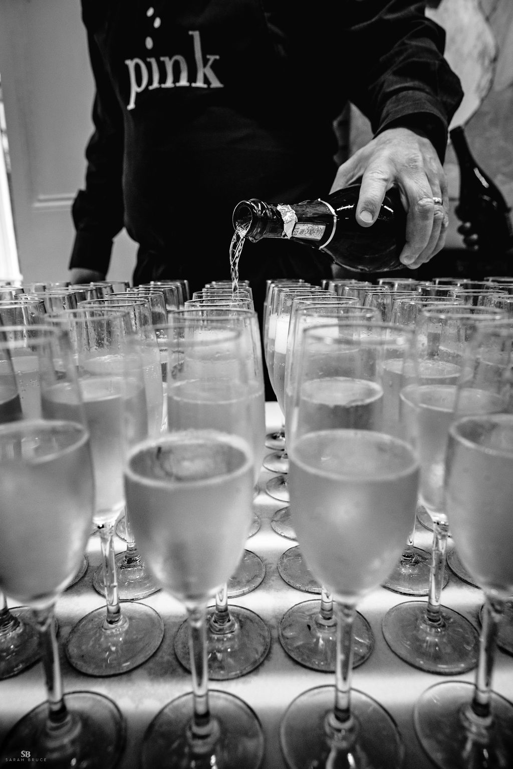 Drinks reception champagne table  Credit: Sarah Bruce Photography