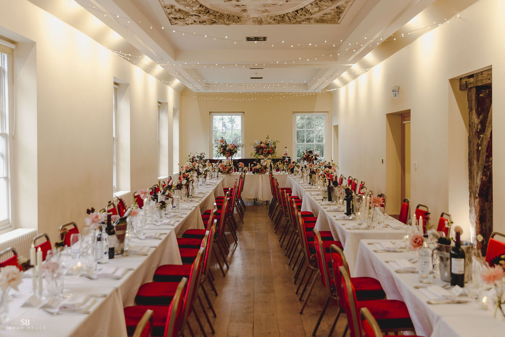 Dinner set-up in the Long Gallery  Credit: Sarah Bruce