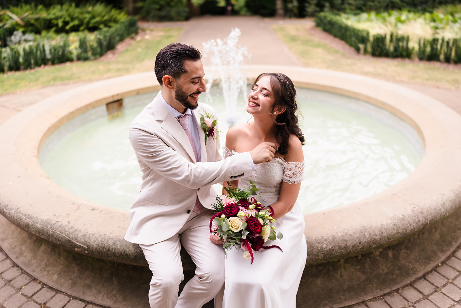 S & S Wedding portrait by the fountain  Credit: Gabriel Popa