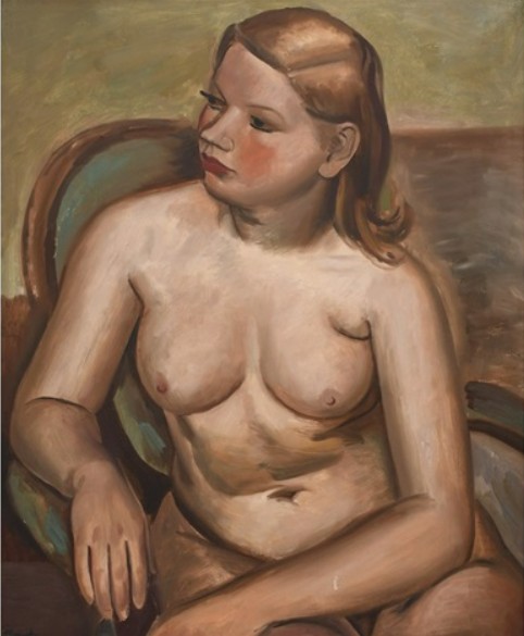 Painting of a nude woman sitting on a chair
