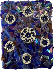 Blue rectangle mosaic with circular flower accents