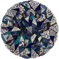 Circular mosaic with different blue tile accents