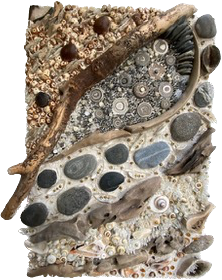 Rectangle mosaic with stones and twigs in brown and grey shades