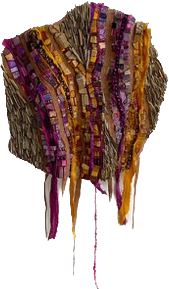 Grey stone with orange and magenta vertical stripes on top