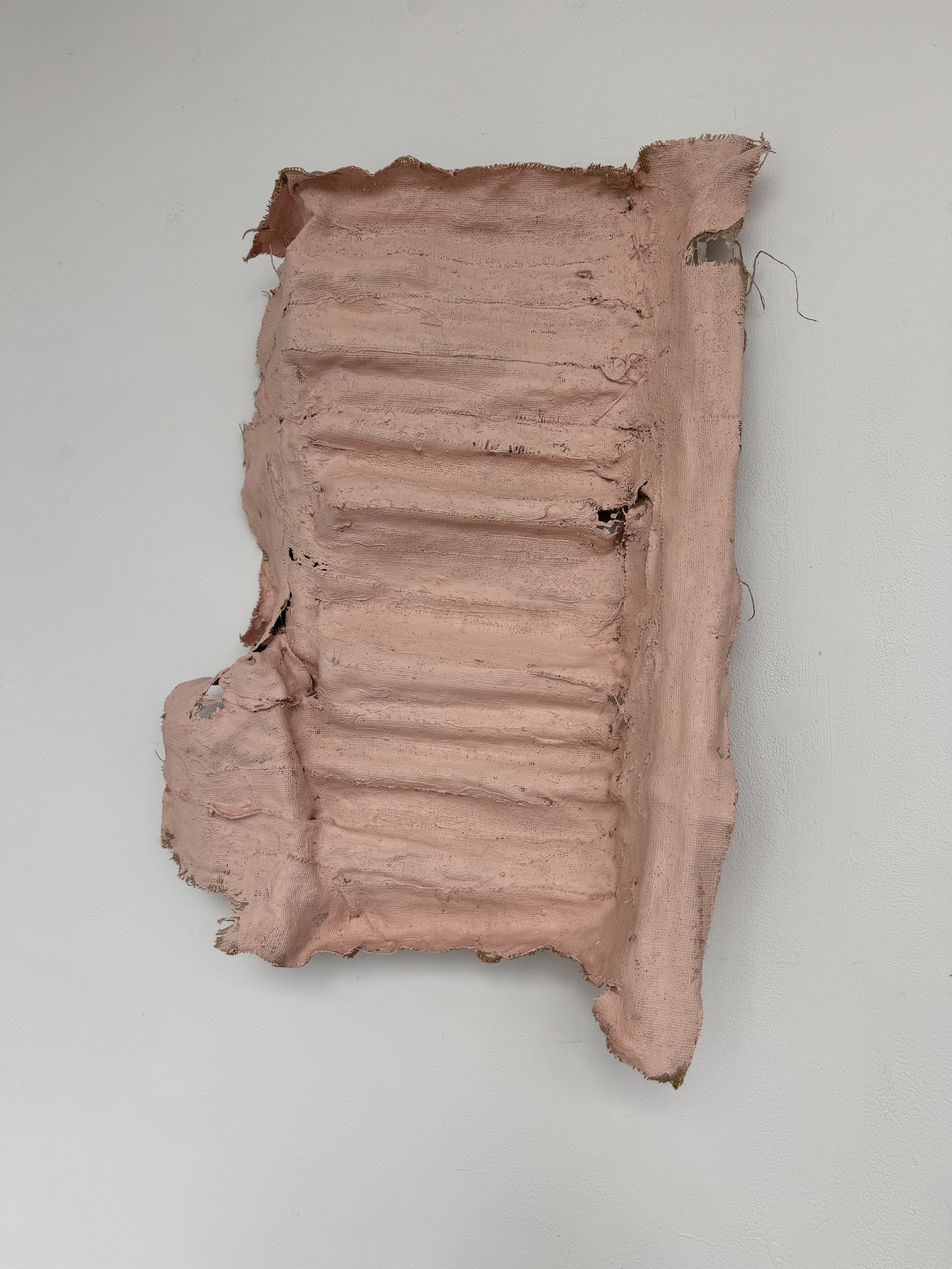 Plank of solid light brown material, displayed on white wall