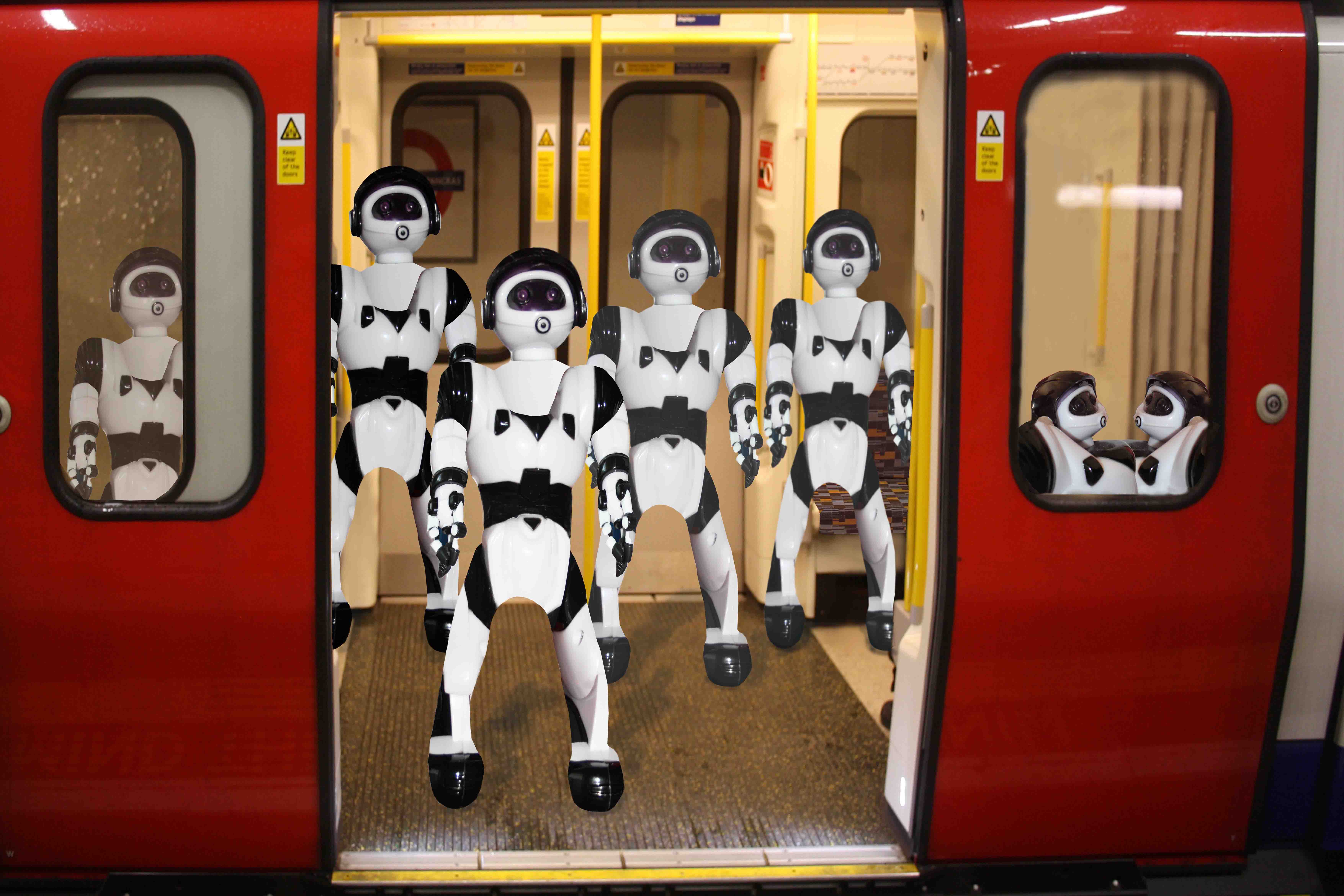 photomontage of robots on the tube