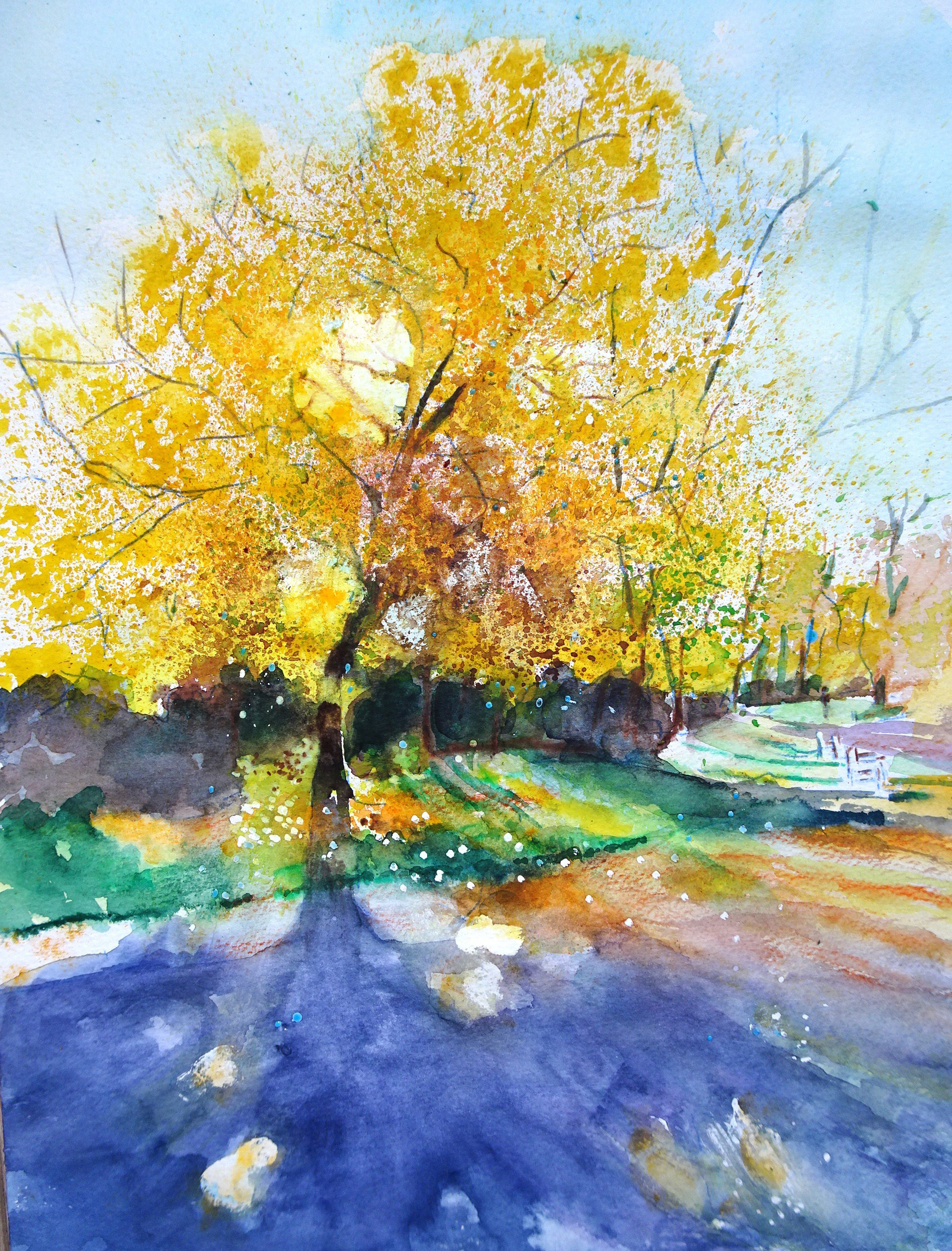 watercolour image of tree in autumn
