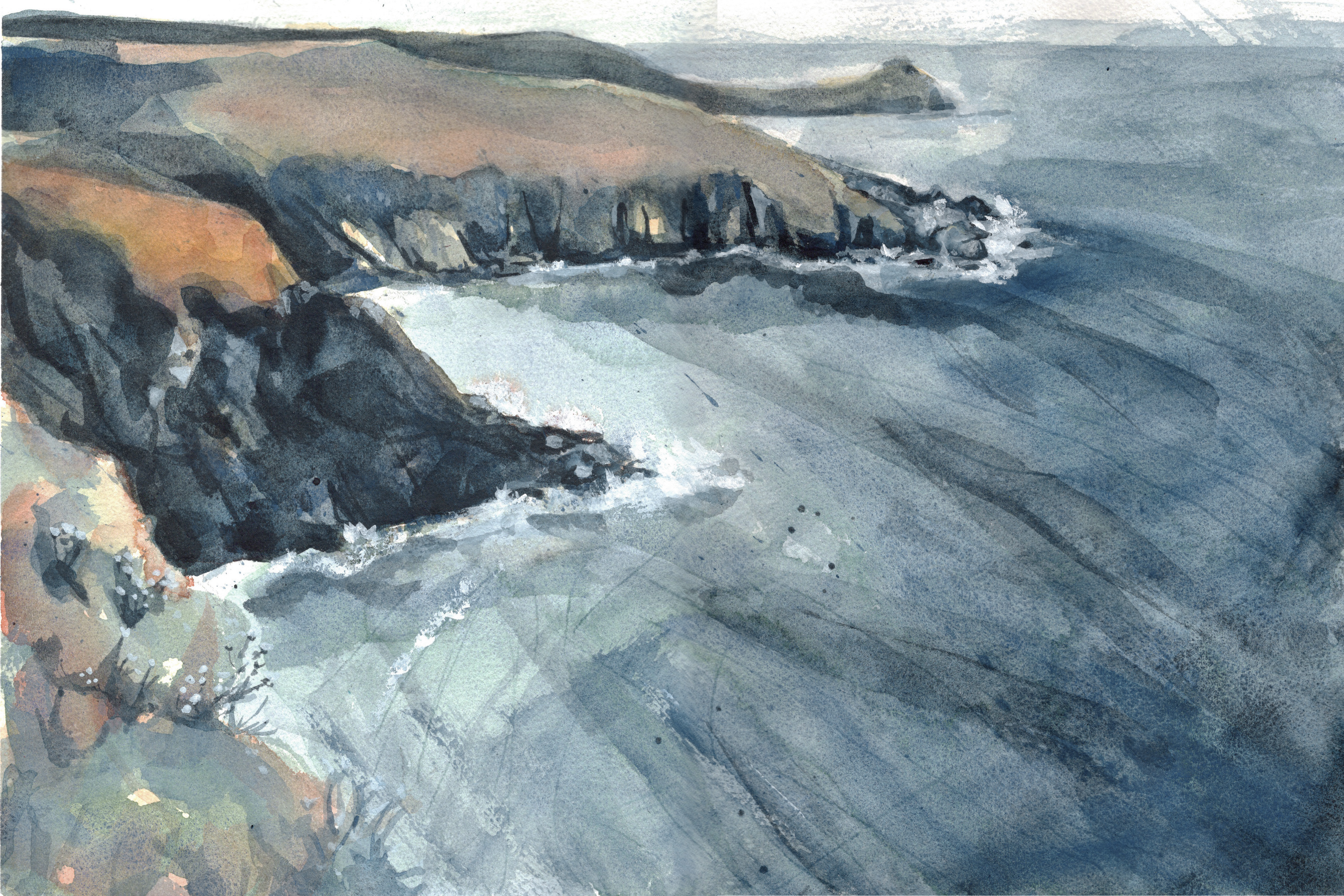 watercolour image of cliffs