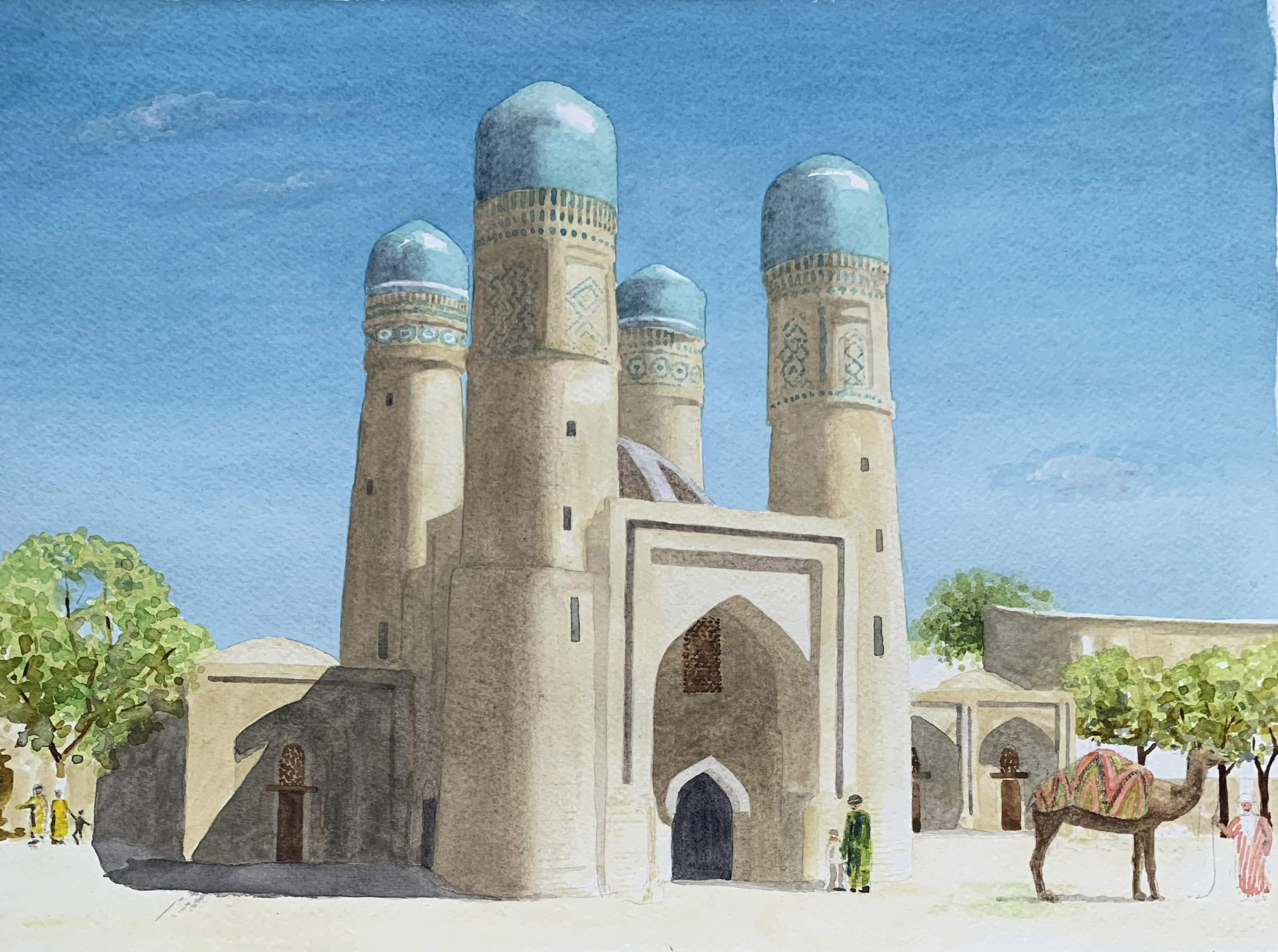 watercolour of the Four Minarets in Uzbekistan