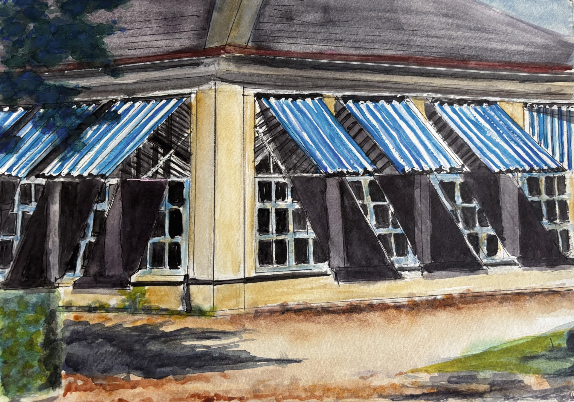 painting of building with windows