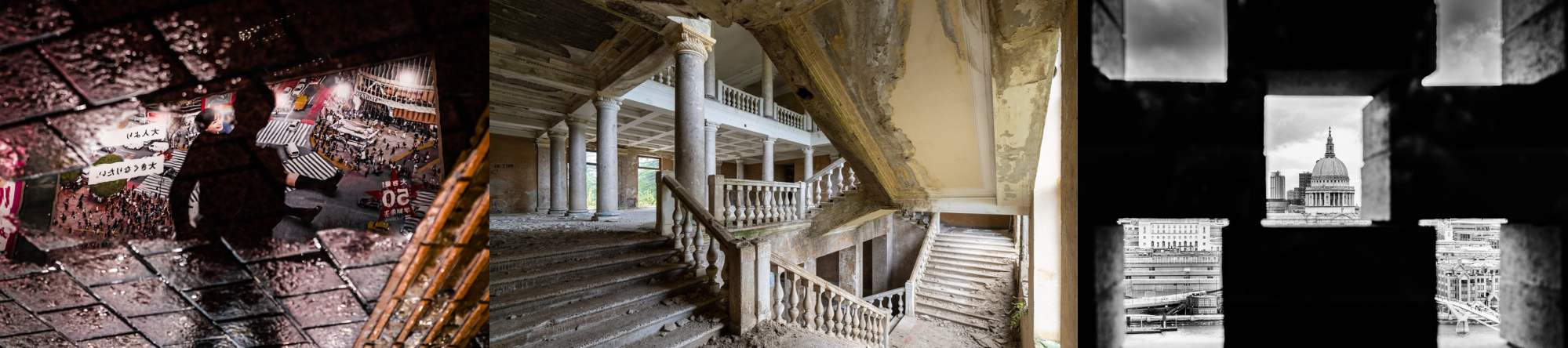 Photographs showing city life and architectural features by Debbie Smyth