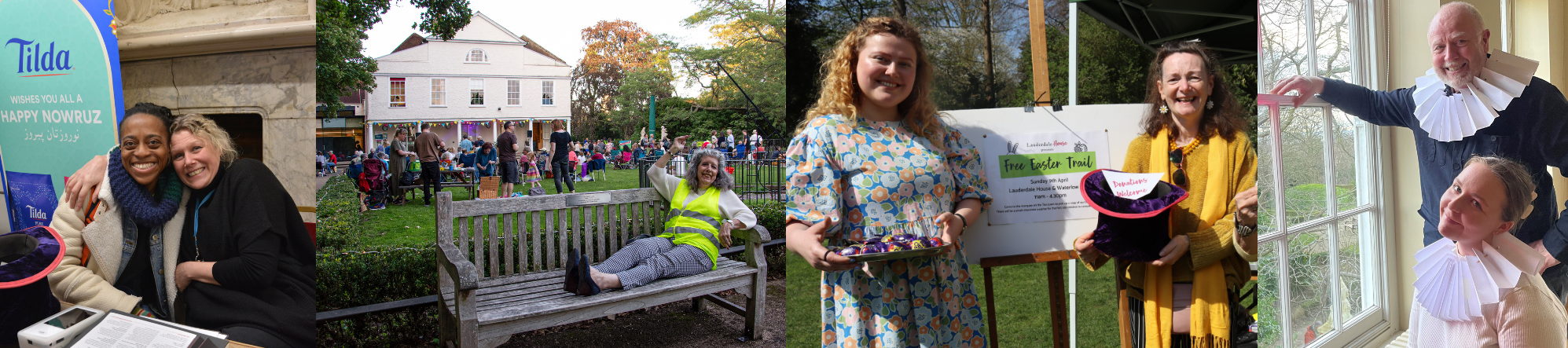 Staff and volunteers at different Lauderdale House events including Nowruz, Open-Air Thursday concerts, Easter and Heritage Weekend