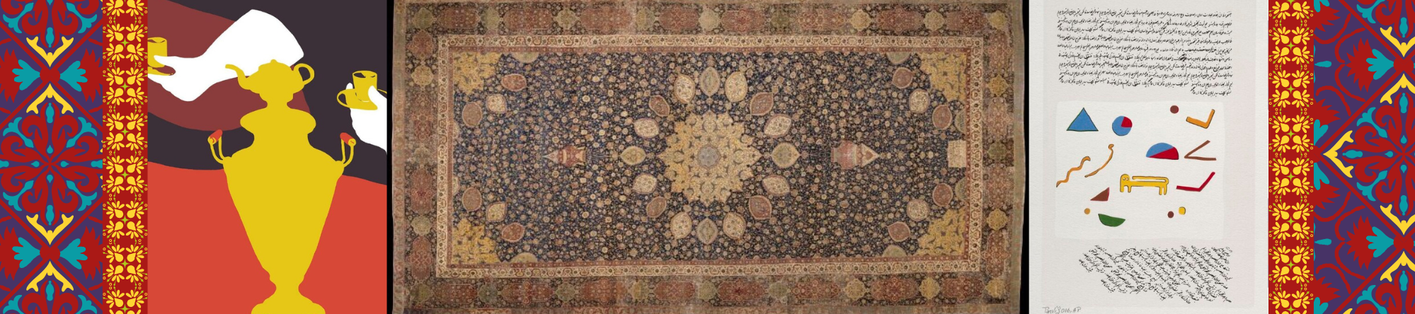 images of objects in the V&A collection including the 10m long Ardabil Carpet, and two contemporary prints