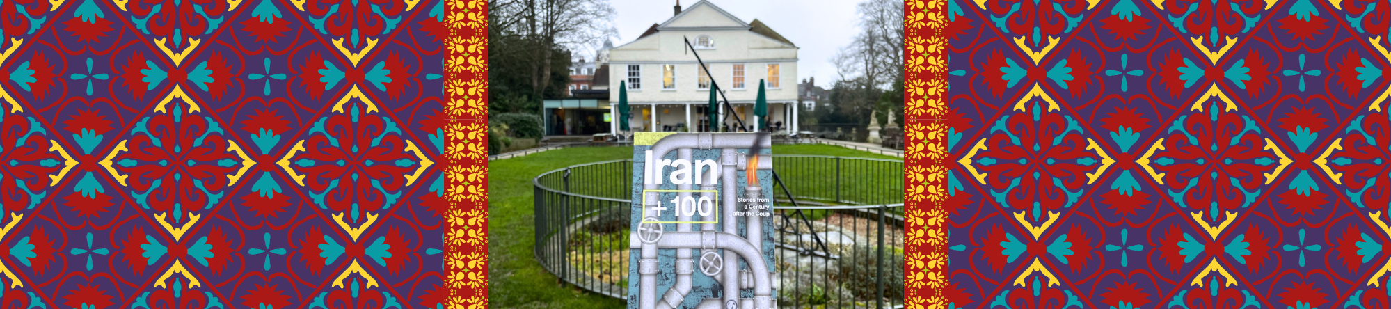 image of the Iran +100 book in front of Lauderdale House
