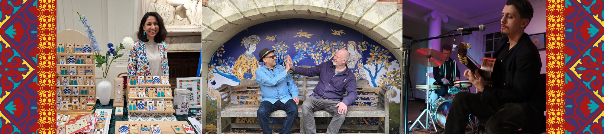 photographs of our  2025 Nowruz Bazaar, bench installation and jazz in the House performance