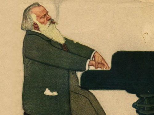 Painting and photograph of Johannes Brahms