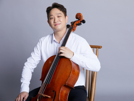 Image shows cellist Andrew Charity and pianist Hamin Kim alongside an external shot of Lauderdale House