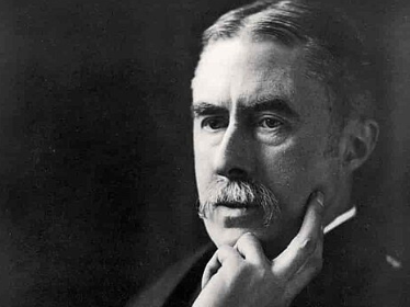 images from left to right: the Lauderdale House long gallery, followed by portraits of the three performers and A.E. Housman