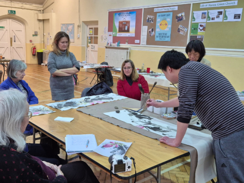 Images of a workshop from the London Chinese Brush Painters Group